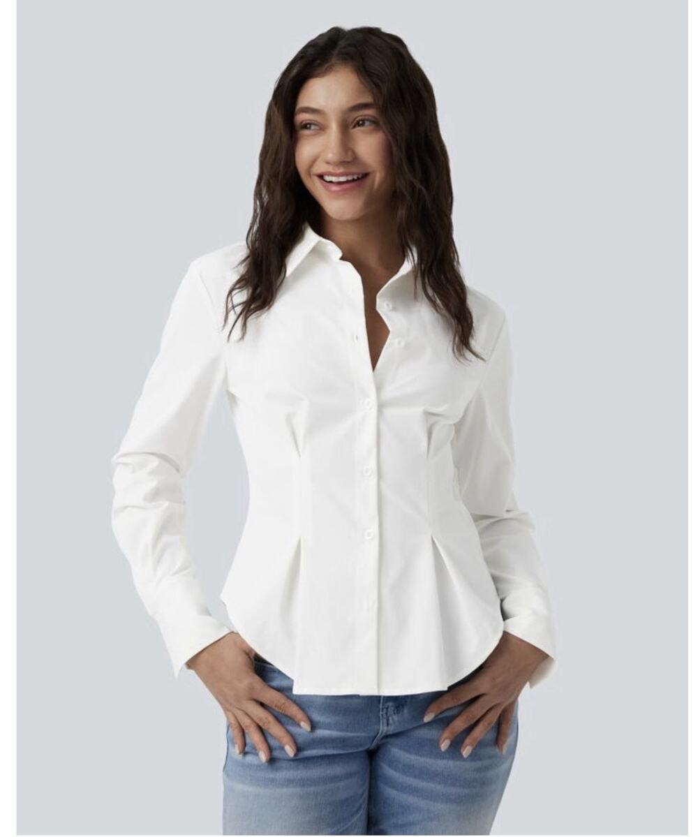 Halara Long Sleeve Curved Hem Casual Shirt XL